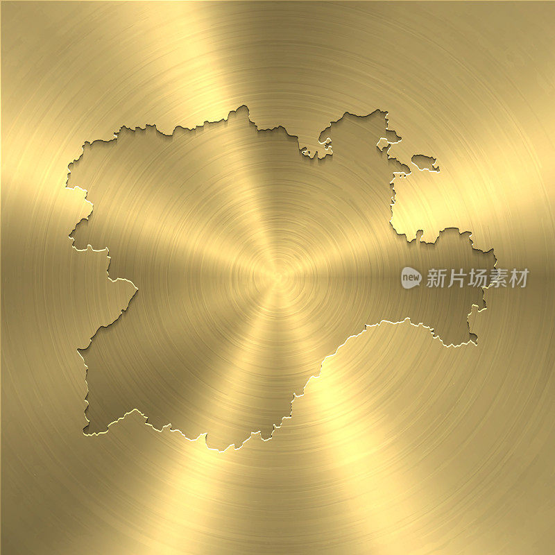 卡斯蒂尔和莱昂地图上的黄金背景-圆形拉丝金属纹理