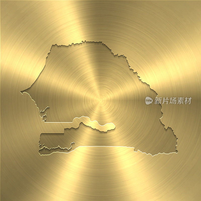 塞内加尔地图上的金色背景-圆形拉丝金属纹理