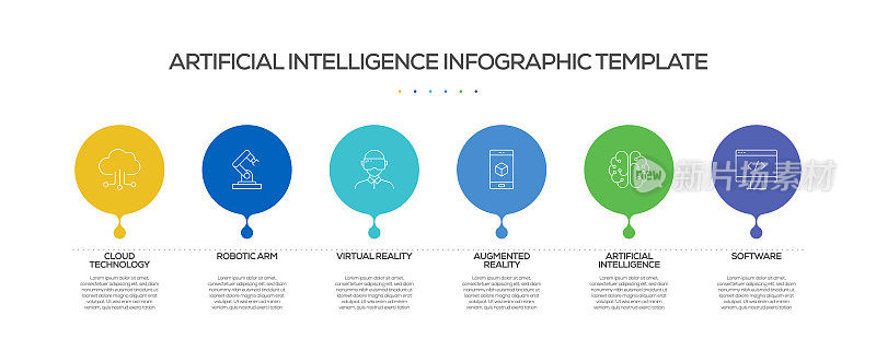 人工智能相关过程信息图表模板。过程时间图。带有线性图标的工作流布局