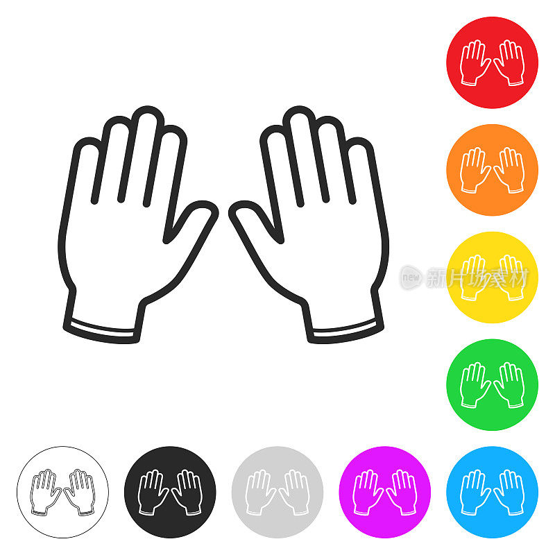 保护橡胶手套。按钮上不同颜色的平面图标
