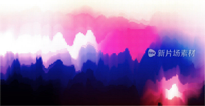 抽象紫色半色调圆点风格山势流动山水图案背景，水墨画