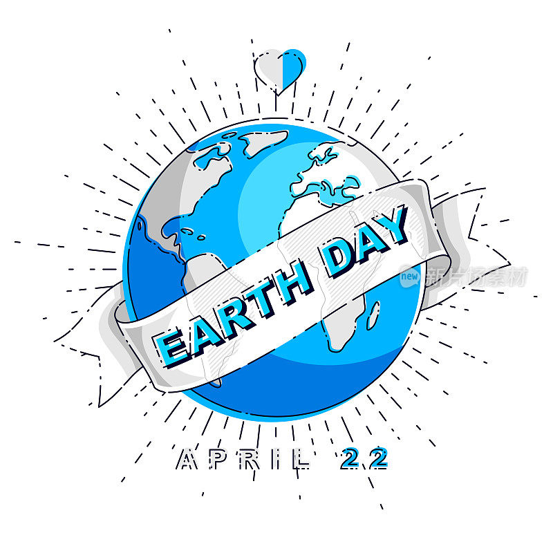 拯救我们的星球地球，生态环保，气候变化，地球日4月22日，地球与丝带和打字矢量标志或插图孤立在白色背景上。
