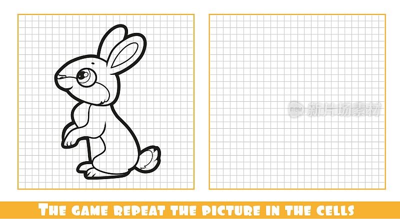可爱的卡通兔子在牢房里勾勒出游戏的画面