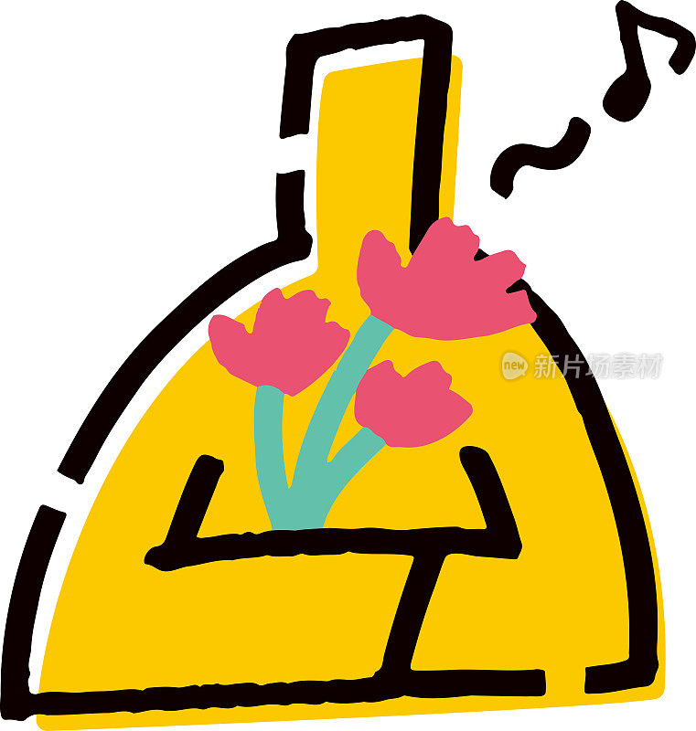 简笔画的图标在一个好心情捧着一束花