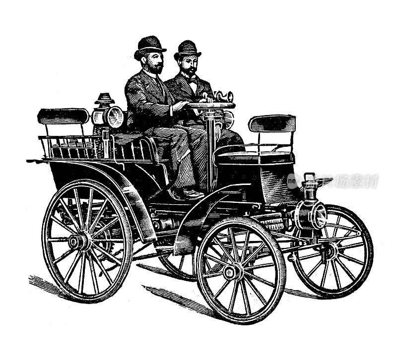 古董插图:交通工具的发明，汽车及其零部件