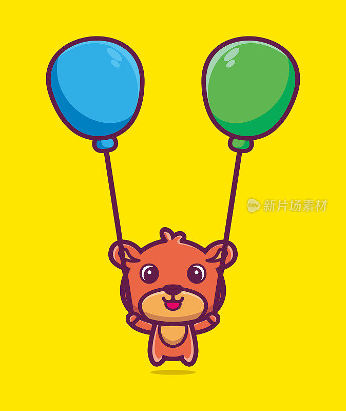 可爱的泰迪熊漂浮与气球卡通矢量插图