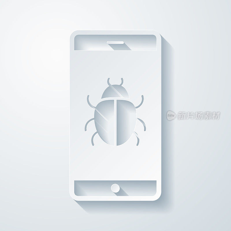 智能手机与错误。空白背景上剪纸效果的图标