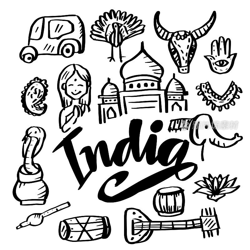 卡通涂鸦手绘印度