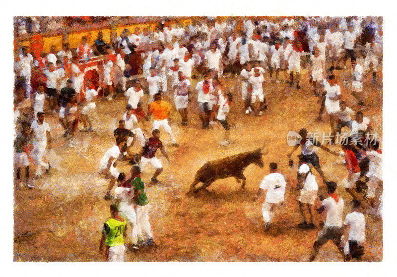 西班牙潘普洛纳的公牛传统小母牛-数字操作