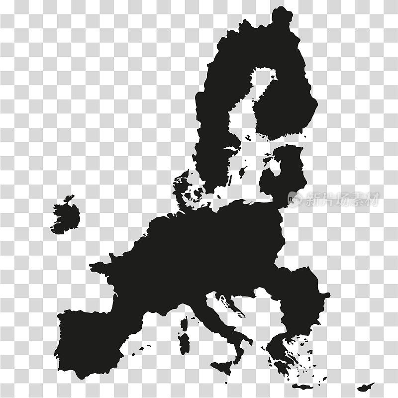 透明背景的欧洲地图。