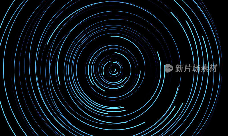 黑色背景上旋转的蓝色混沌圆圈。