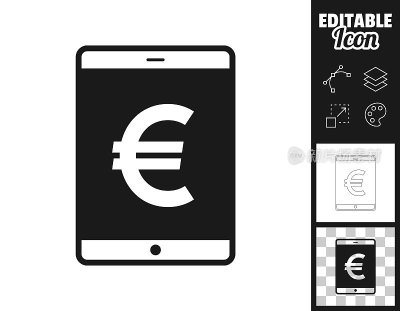 带有欧元标志的平板电脑。图标设计。轻松地编辑
