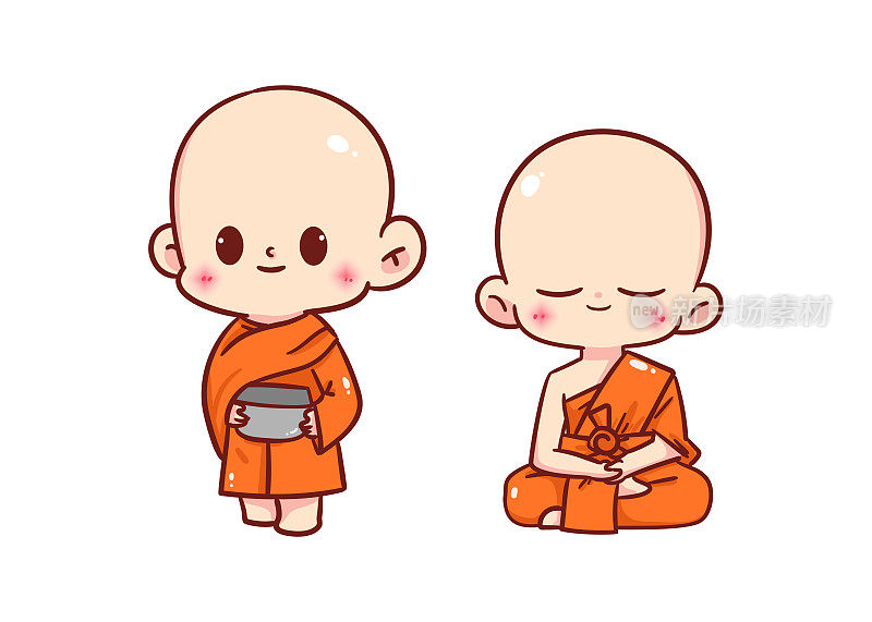 佛教僧人卡通人物手绘艺术插画