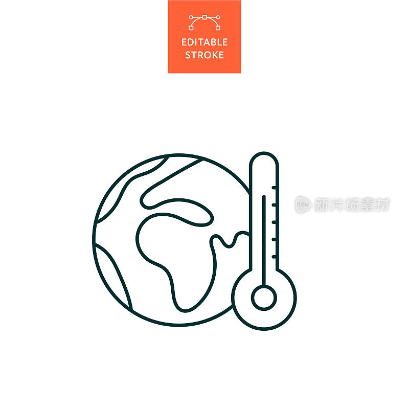 全球变暖线图标与可编辑的笔画。Icon适用于网页设计、移动应用、UI、UX和GUI设计。