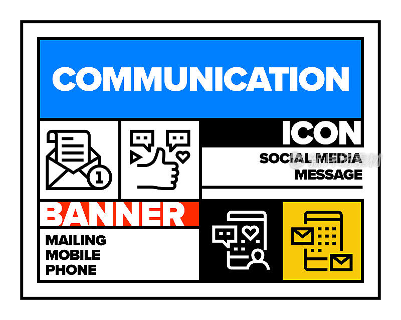 通信线路图标集和横幅设计