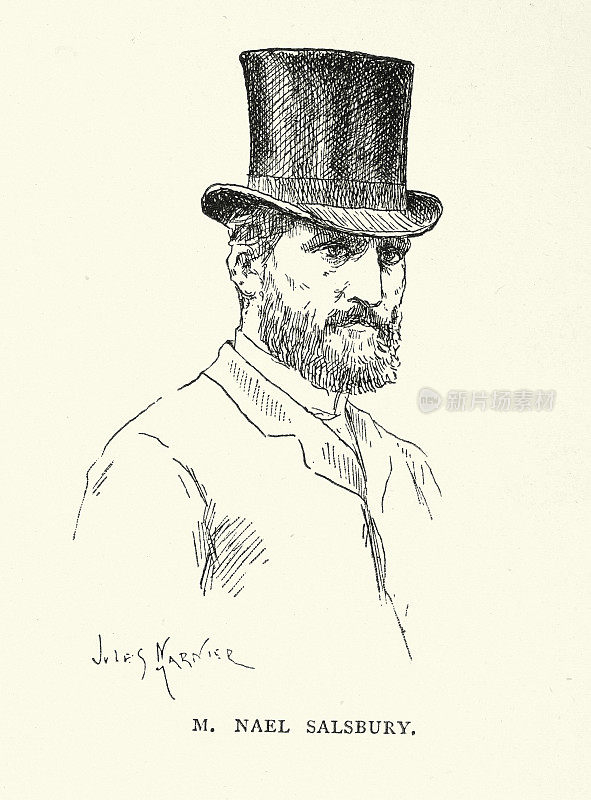 奈尔・索尔斯伯里，马戏团经理，发起人，表演者，戴着大礼帽，19世纪维多利亚时代