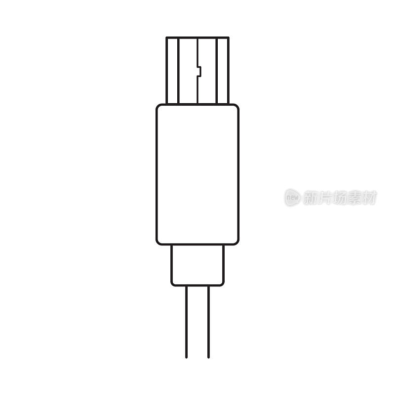 USB型B电缆连接器-矢量图标。画插图。白底隔离