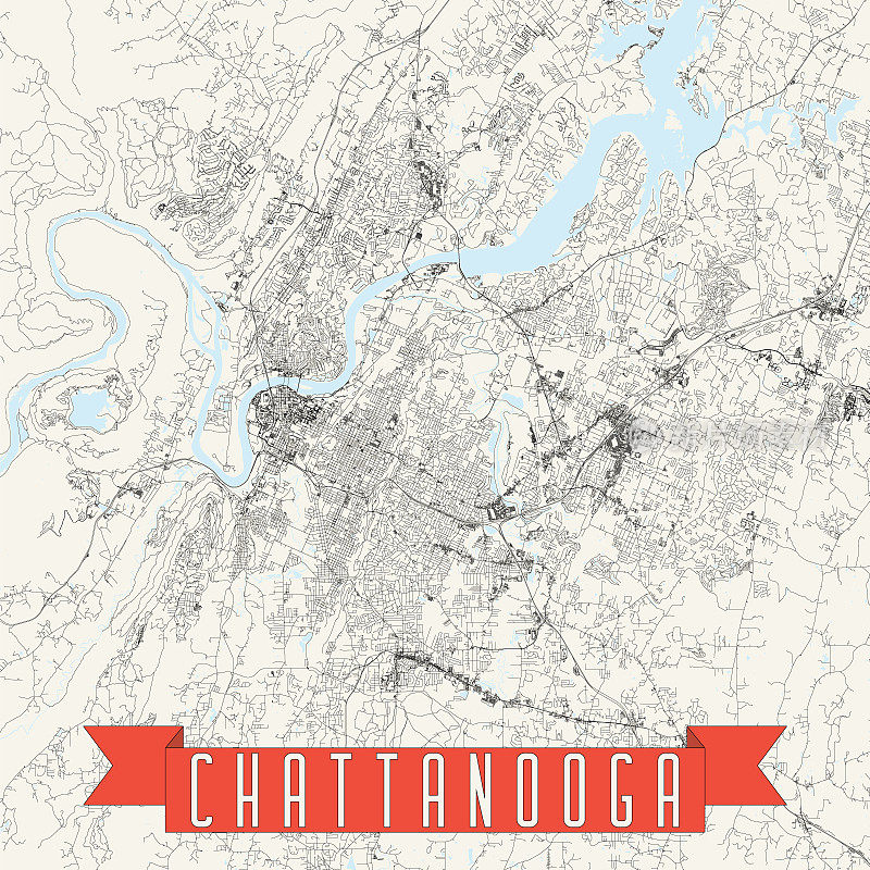 查塔努加，田纳西州，美国矢量地图