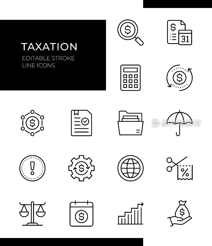 税务图标-线条系列-可编辑笔画