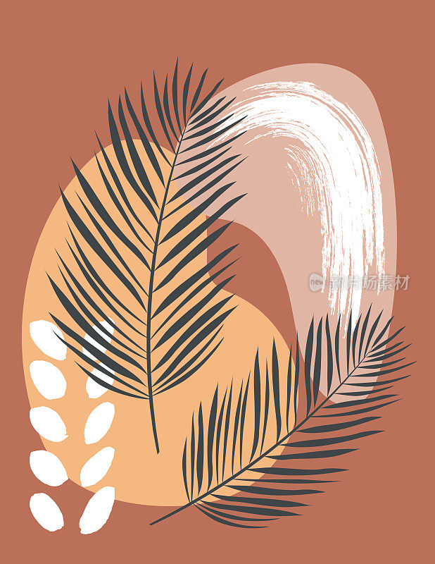 波西米亚风格的抽象海报与热带植物
