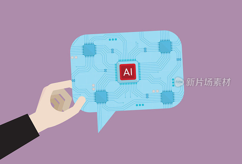 带有AI芯片的语音泡泡为人工智能聊天机器人的概念