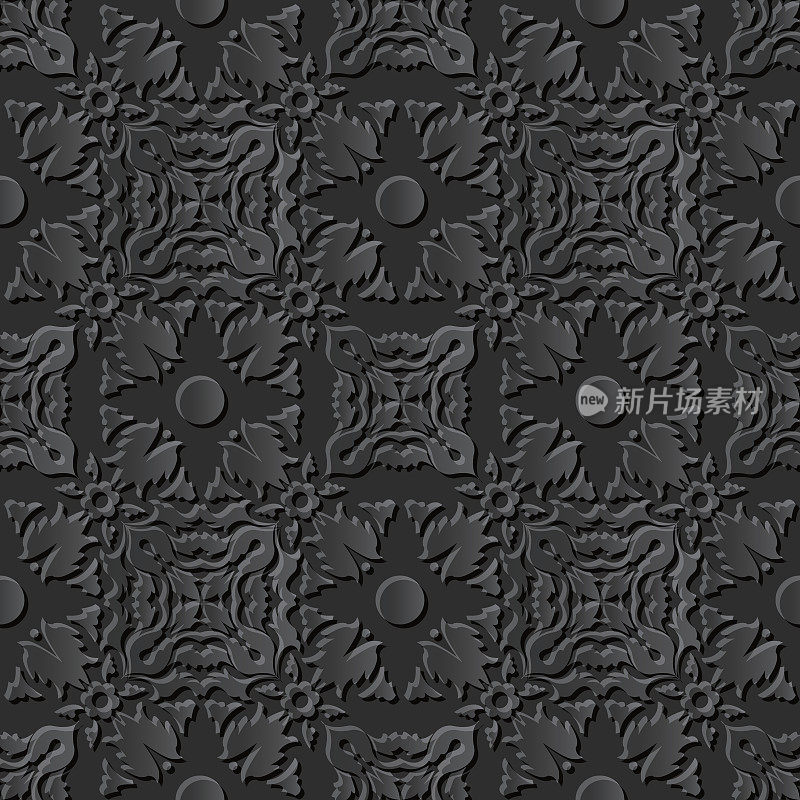 无缝3D优雅的黑纸艺术图案242万花筒几何