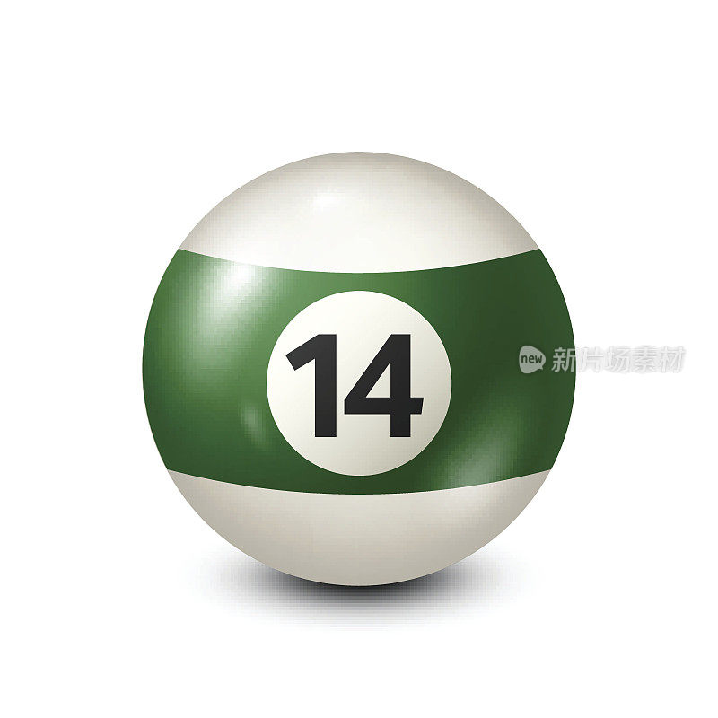 台球，绿色台球，编号14。透明背景。矢量图
