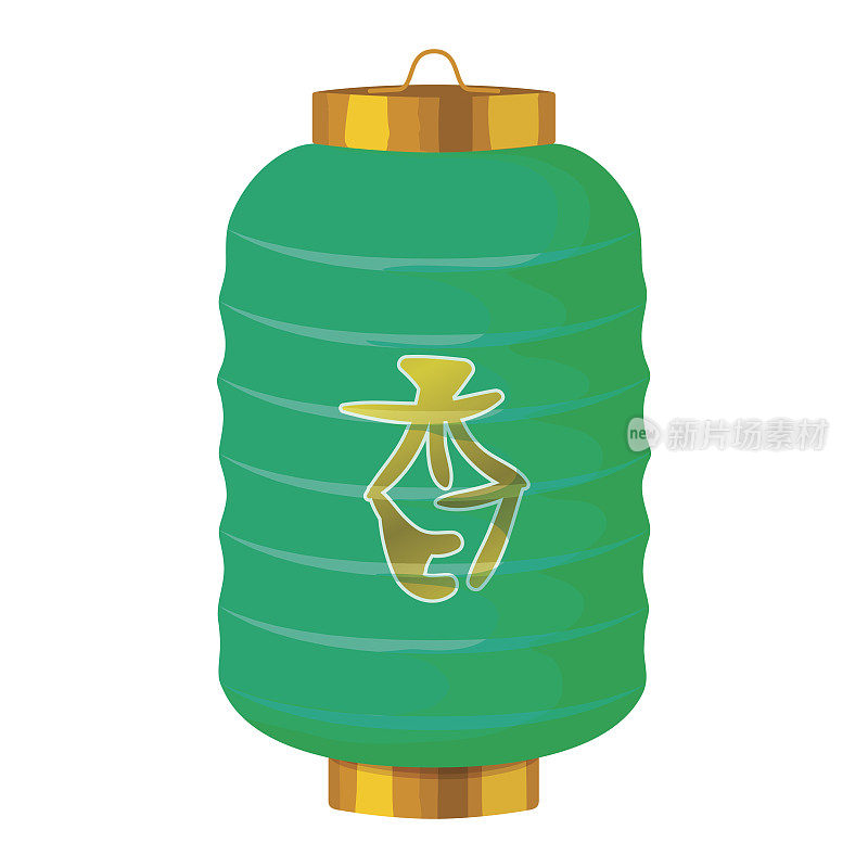 绿色中国纸灯笼图标，卡通风格