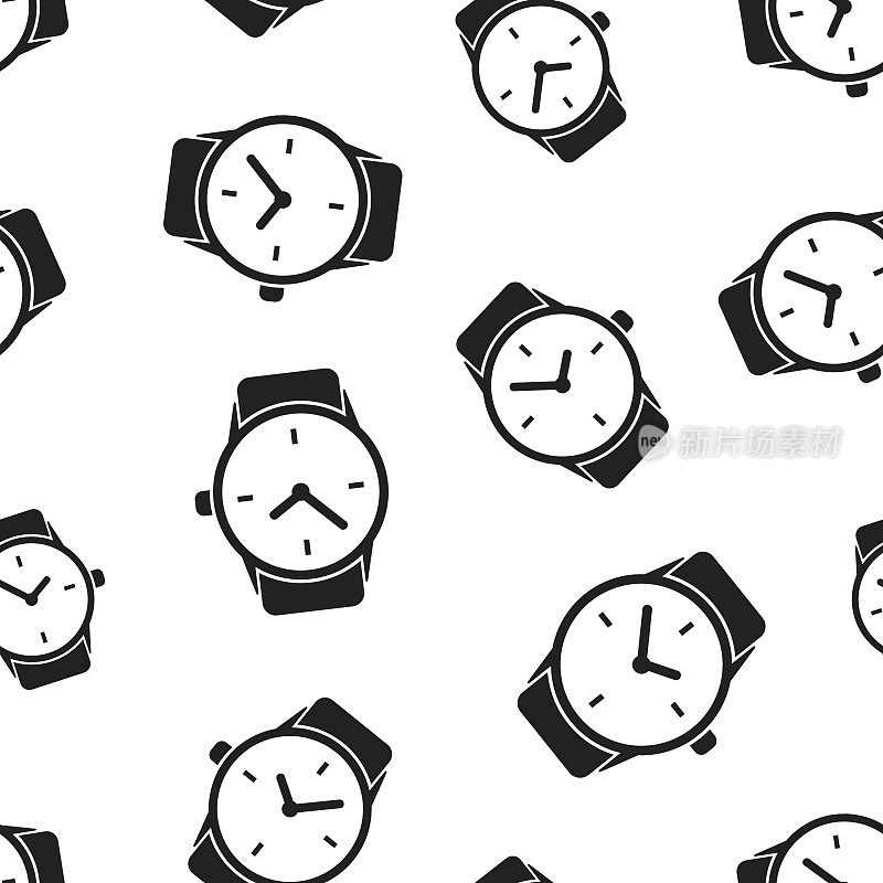手表时钟无缝图案背景。商业平面矢量插图。时钟符号符号模式。