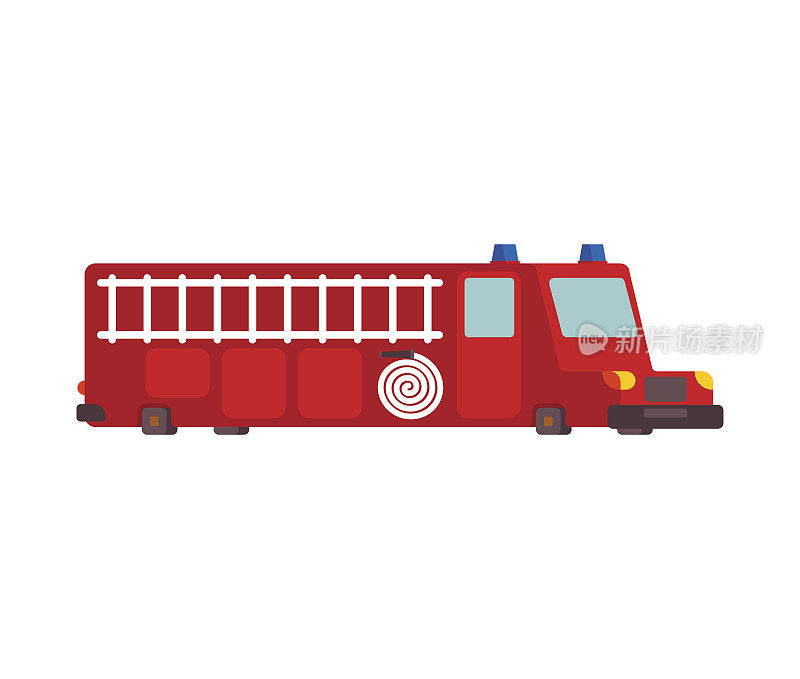 消防车卡通风格。大红车矢量插图
