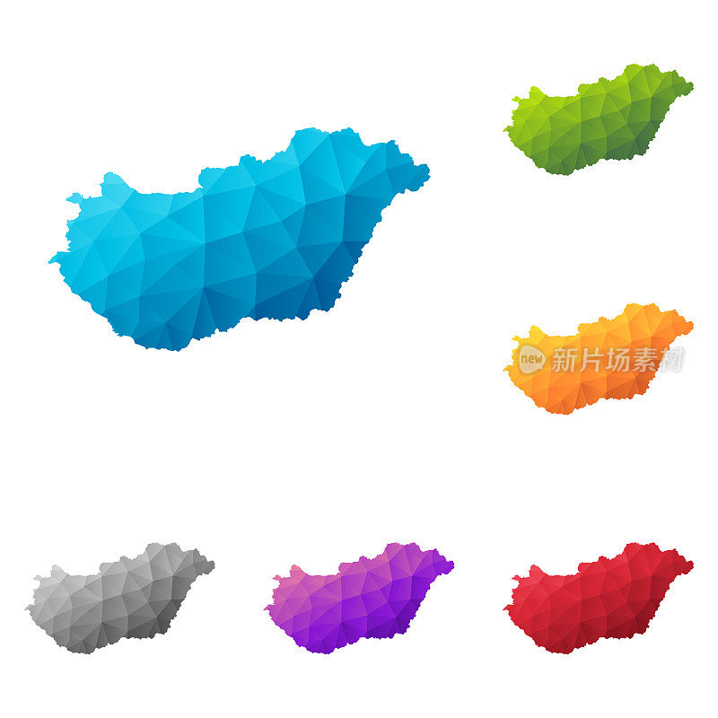 匈牙利地图在低多边形风格-彩色多边形几何设计