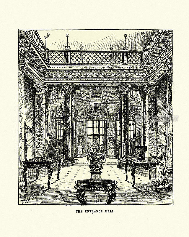 入口大厅，威利公园，新古典主义英国大厦，19世纪