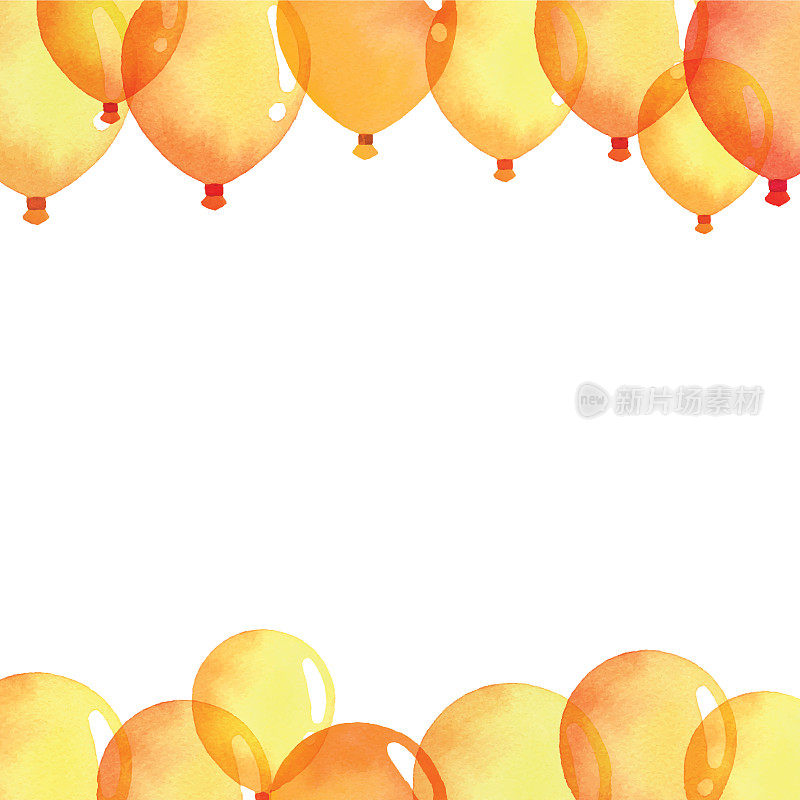 水彩背景与黄色和橙色气球
