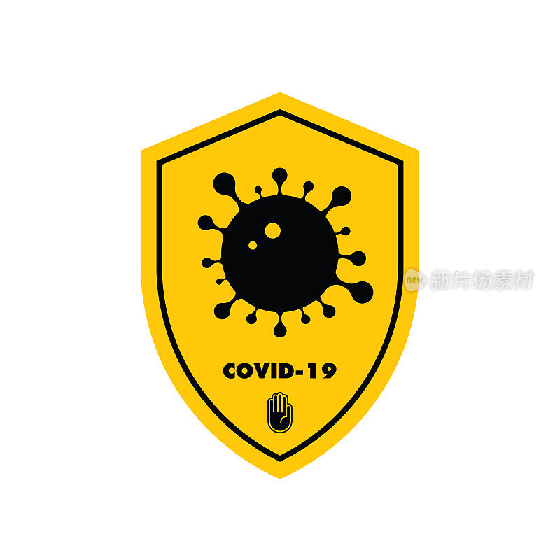 黄色警告标志，关于冠状病毒或covid-19病媒插图