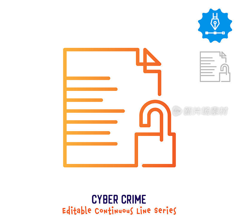 网络犯罪连续线可编辑的笔触图标