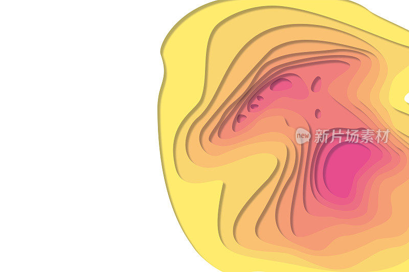 剪纸背景-黄色和粉色抽象波浪形状-当代3D设计股票插图