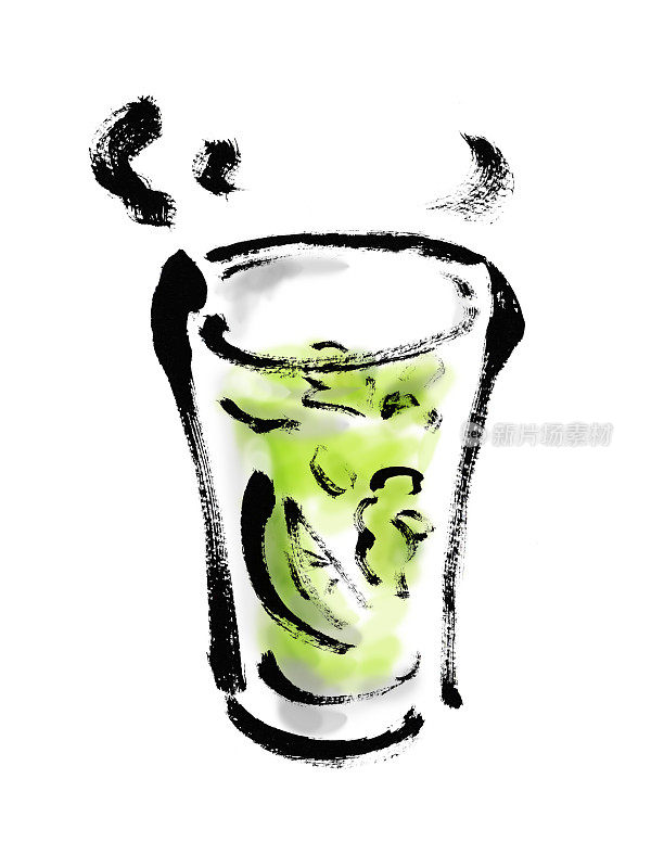一种叫做热莫吉托的温暖鸡尾酒的手绘插图