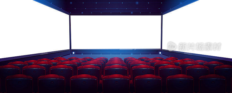 电影院，有白色屏幕和座位的电影院