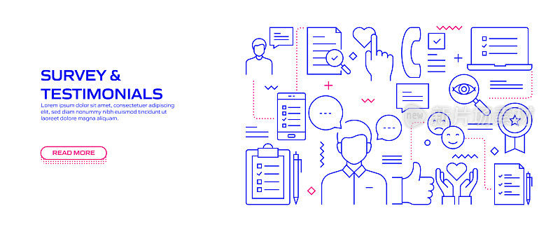 调查和感言相关的现代线风格矢量插图