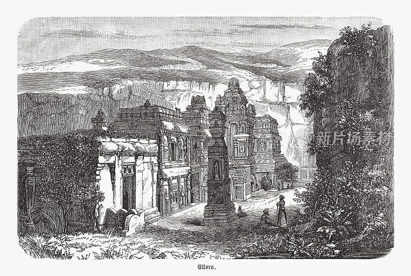 印度马哈拉施特拉邦埃罗拉Kailasha寺，木刻，1893年出版
