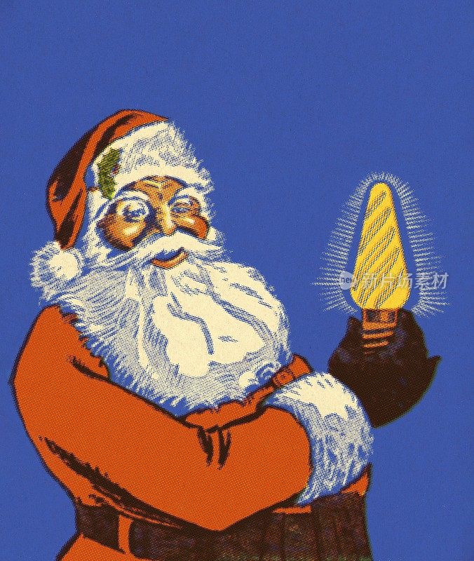 圣诞老人拿着一个灯泡