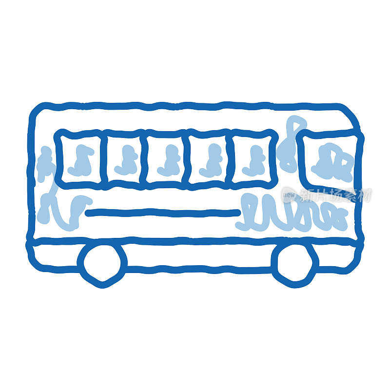 公共交通城际巴士涂鸦图标手绘插图