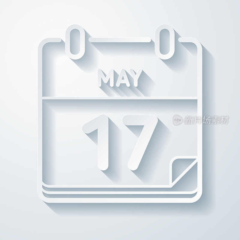 5月17日。在空白背景上具有剪纸效果的图标