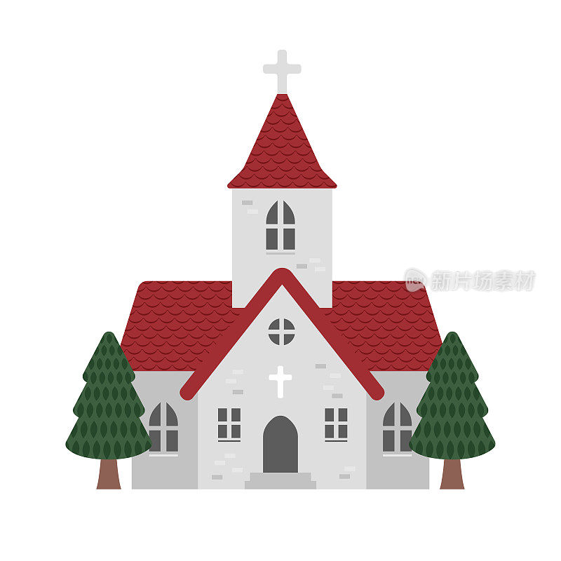 卡通教堂平面设计插图(正面图)