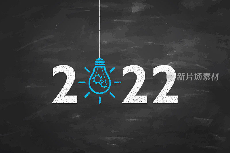 在黑板背景上的新的2022年的概念