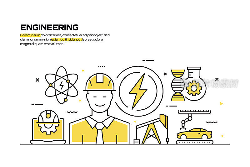 工程概念，线风格矢量插图