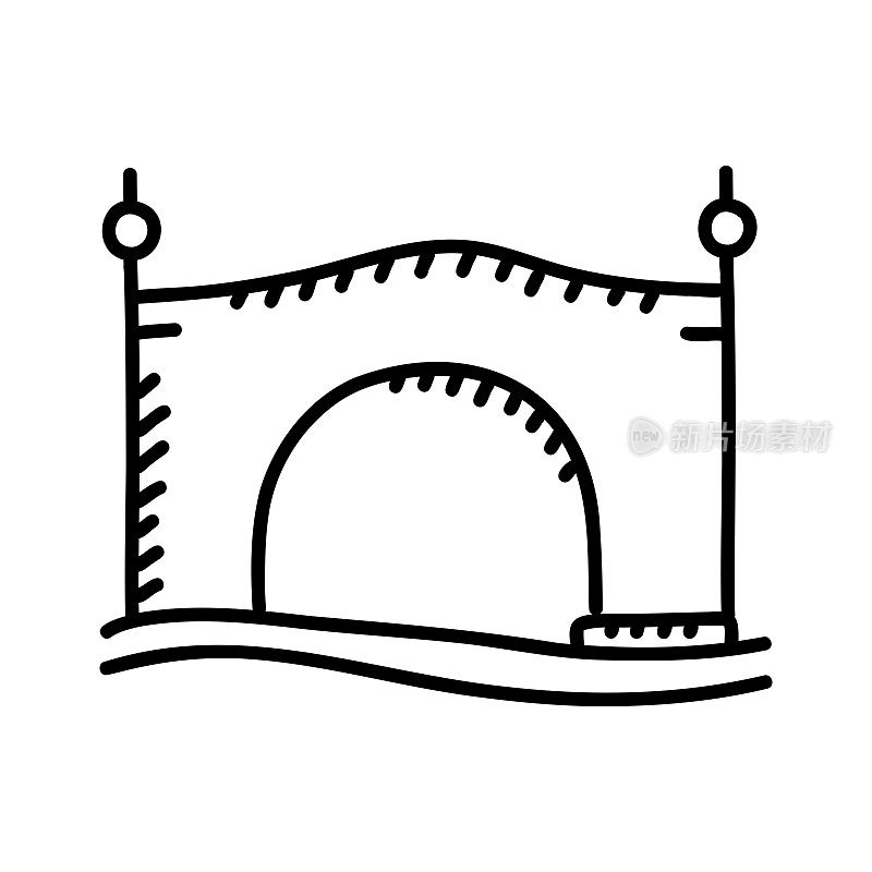 桥手绘制图标,涂鸦风格矢量插图