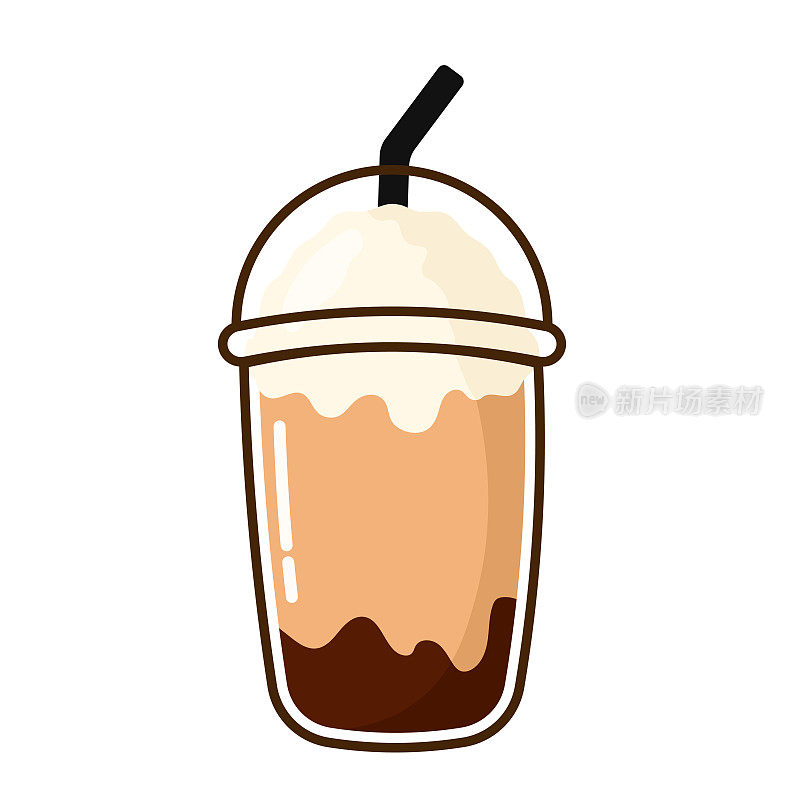 手绘冰咖啡卡布奇诺图标剪贴画在动画矢量插图的白色背景