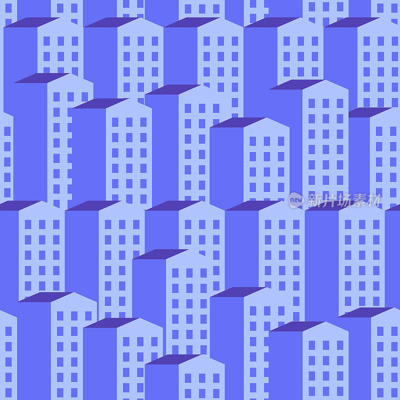 蓝紫色的公寓房子。墙纸。向量无缝模式。房地产背景。现代建筑。智能家居安全。房地产。小镇。城市生活。建筑行业。房地产开发。
