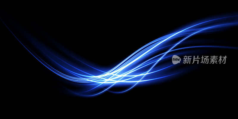 蓝色抽象的光的运动和速度线。光日常发光效果。半圆形波，光轨迹曲线漩涡，汽车大灯，白炽光纤png。